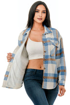 Plaid flannel shacket basic shirt jacket w/fur lined inside