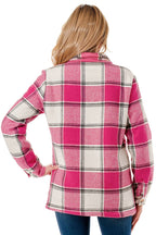 Fur lined plaid flannel shirt jacket shacket with pockets