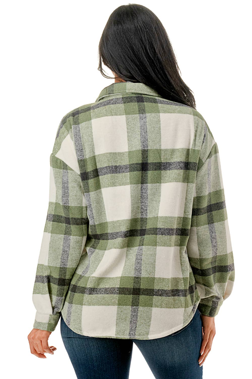 Plaid flannel shacket basic shirt jacket w/fur lined inside