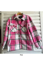 Fur lined plaid flannel shirt jacket shacket with pockets