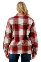 Fur lined plaid flannel shirt jacket shacket with pockets