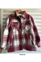 Fur lined plaid flannel shirt jacket shacket with pockets