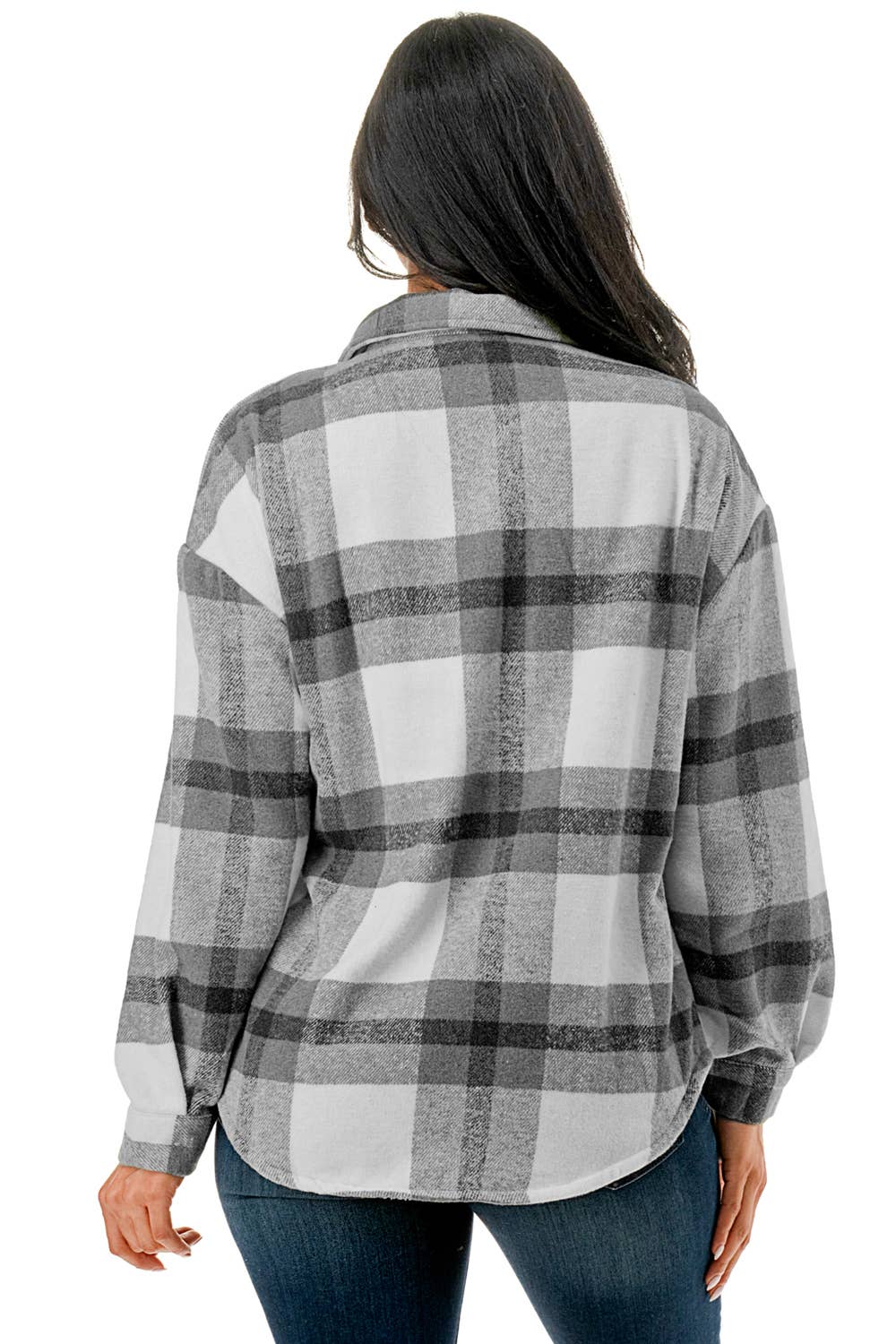 Plaid flannel shacket basic shirt jacket w/fur lined inside