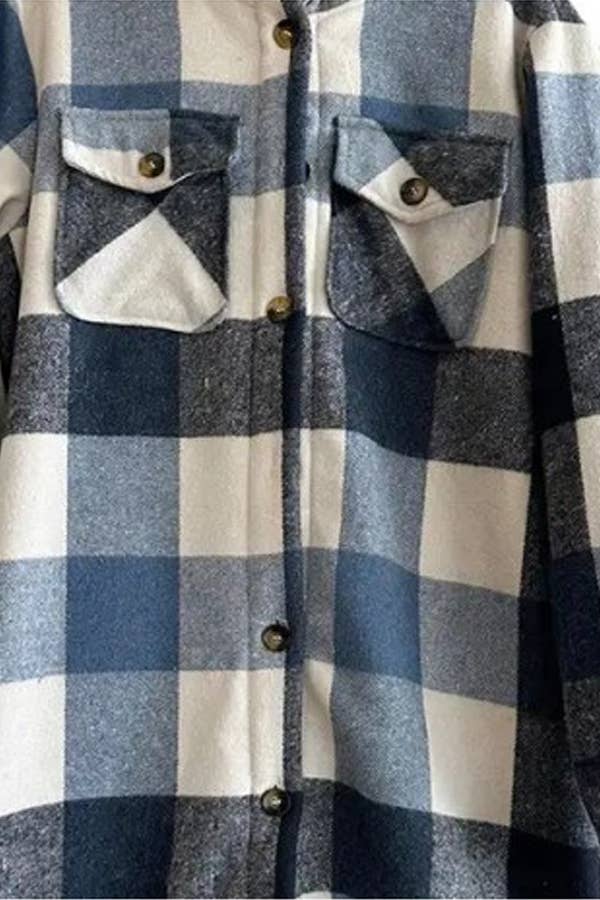 Fur lined plaid flannel shirt jacket shacket with pockets
