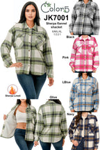 Plaid flannel shacket basic shirt jacket w/fur lined inside