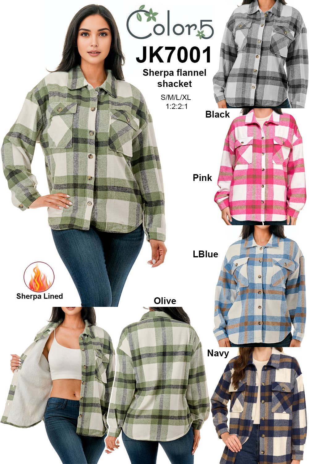 Plaid flannel shacket basic shirt jacket w/fur lined inside