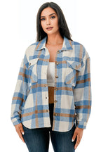 Plaid flannel shacket basic shirt jacket w/fur lined inside