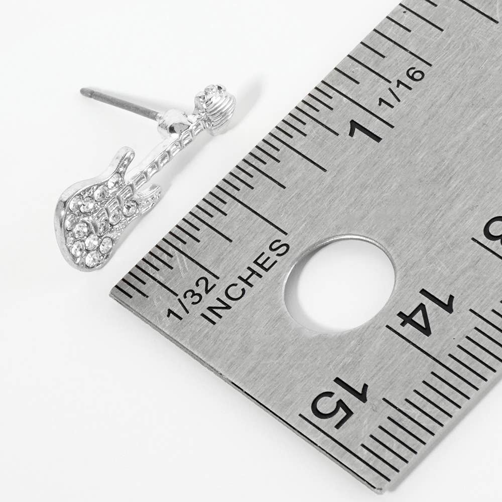 Crystal Stone Paved Guitar Stud Earrings