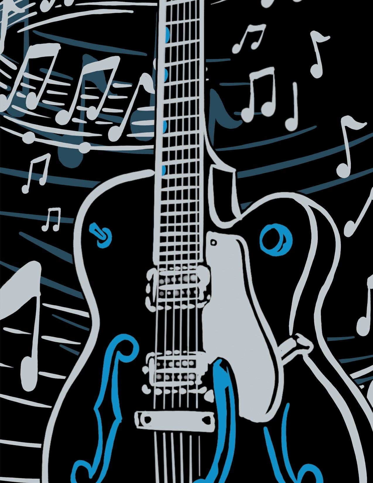 Guitar Panel Bowling Shirt in Black