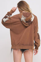 MINERAL WASHED LONG SLEEVE STAR PATCHED HOODIE