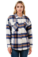 Plaid flannel shacket basic shirt jacket w/fur lined inside