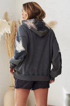 MINERAL WASHED LONG SLEEVE STAR PATCHED HOODIE