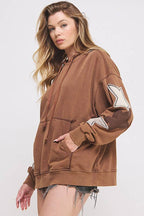 MINERAL WASHED LONG SLEEVE STAR PATCHED HOODIE