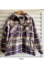 Fur lined plaid flannel shirt jacket shacket with pockets
