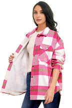 Plaid flannel shacket basic shirt jacket w/fur lined inside