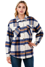 Plaid flannel shacket basic shirt jacket w/fur lined inside