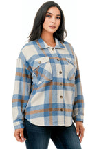 Plaid flannel shacket basic shirt jacket w/fur lined inside