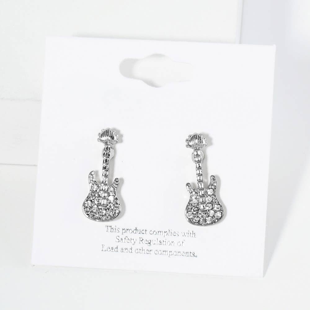 Crystal Stone Paved Guitar Stud Earrings