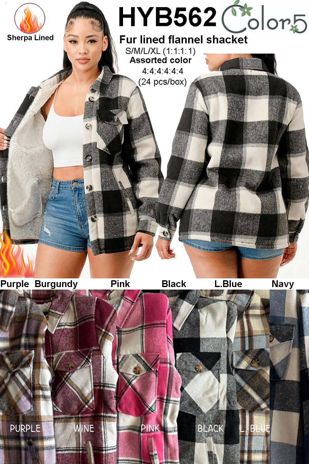 Fur lined plaid flannel shirt jacket shacket with pockets