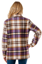 Fur lined plaid flannel shirt jacket shacket with pockets