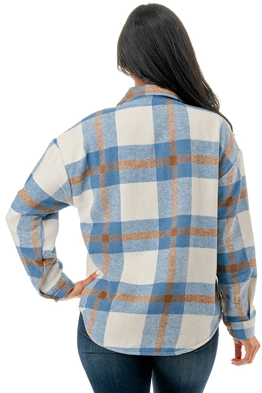 Plaid flannel shacket basic shirt jacket w/fur lined inside