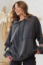 MINERAL WASHED LONG SLEEVE STAR PATCHED HOODIE