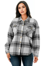 Plaid flannel shacket basic shirt jacket w/fur lined inside