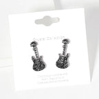 Crystal Stone Paved Guitar Stud Earrings