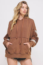 MINERAL WASHED LONG SLEEVE STAR PATCHED HOODIE
