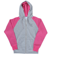 Ladies Zip-up Hoodie Grey with Pink Sleeves